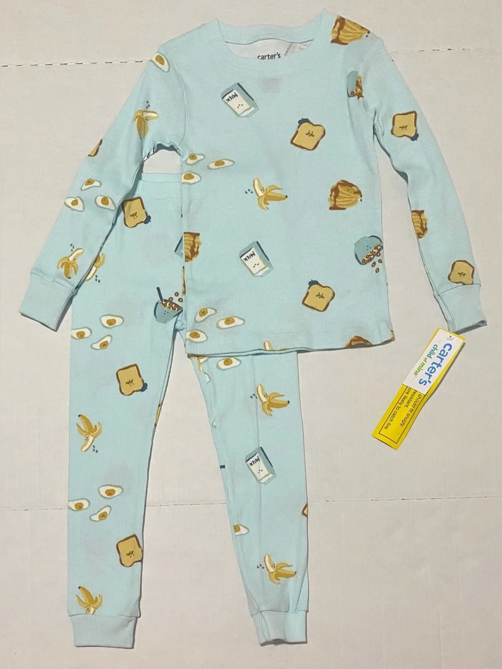 Carters 4T Blue Breakfast Food Print Two-Piece Cotton Pajamas Boho Fall Comfy